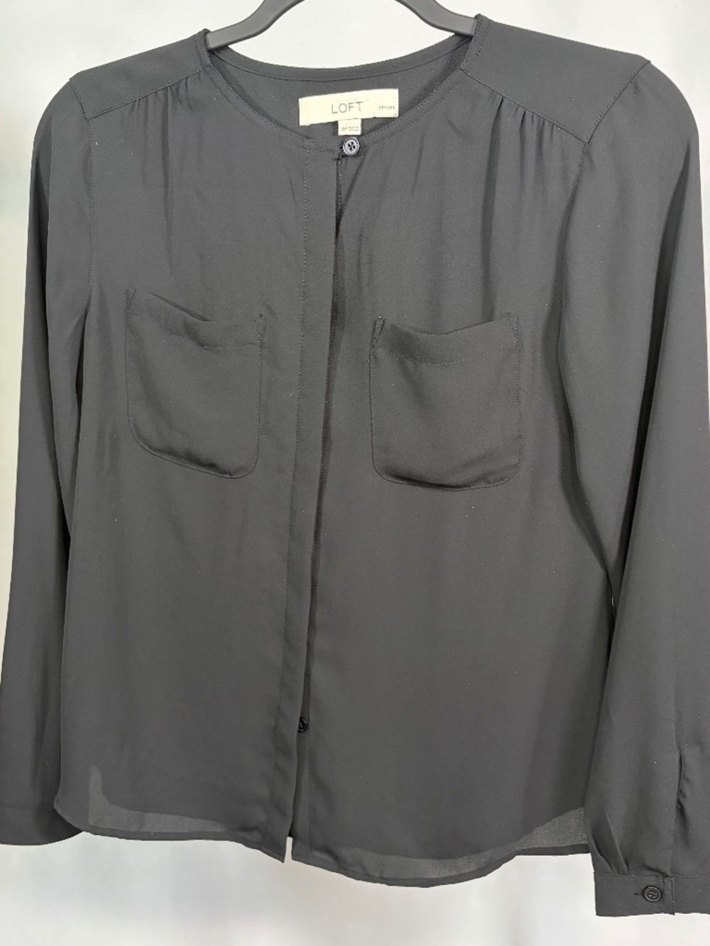 LOFT Petites Black Sheer Button Front Blouse XS Petite
